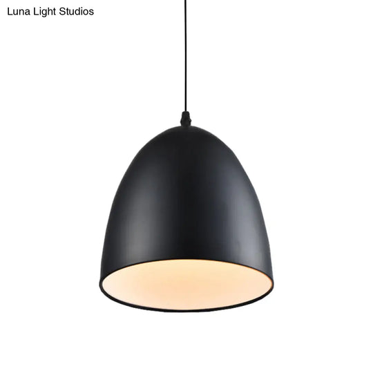 Retro Style Domed Pendant Lamp - 10/12 Inch Wide Metallic Fixture In White/Black For Kitchen