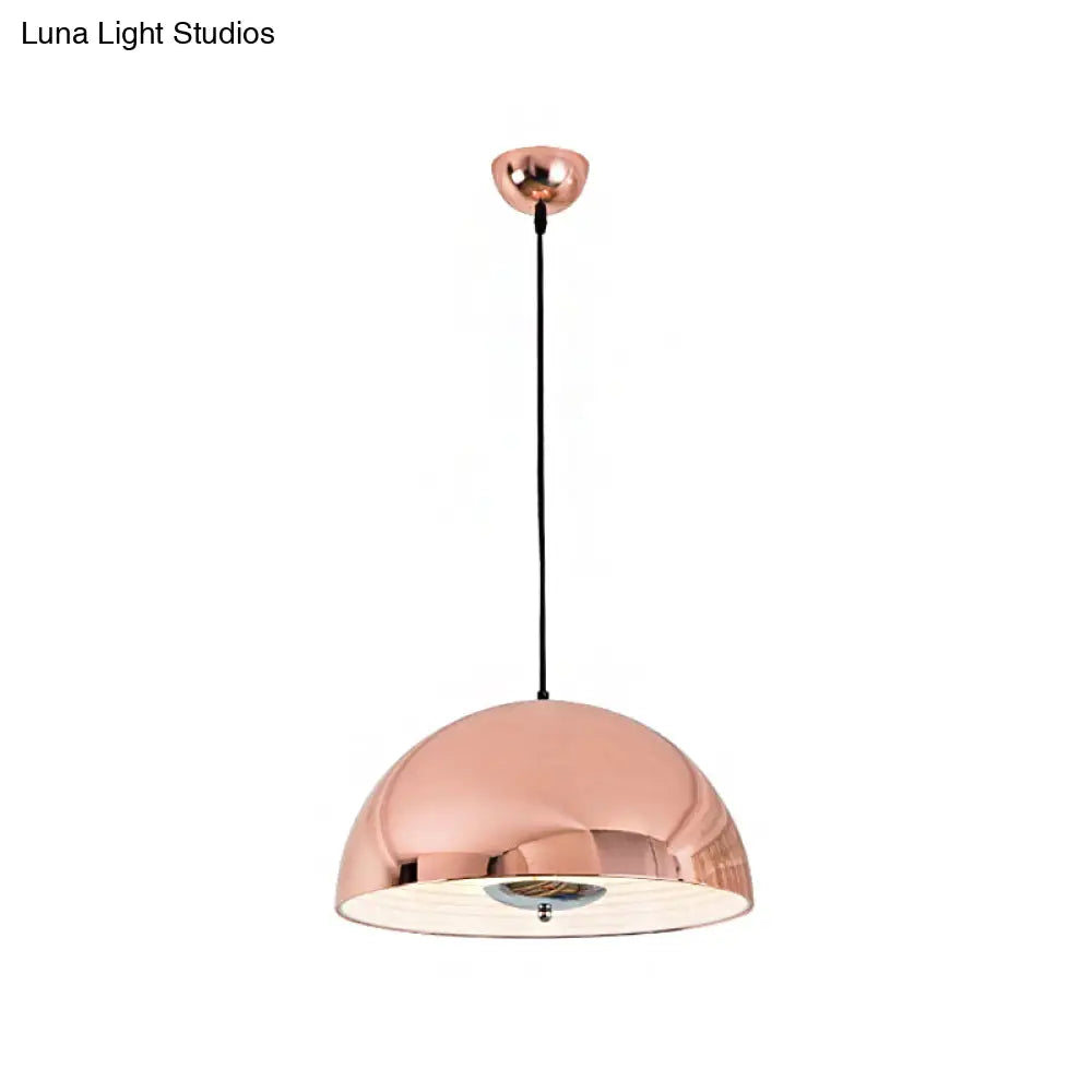 Retro Style Domed Pendant Lamp - 1 Light Rose Gold/Black Ceiling For Dining Room