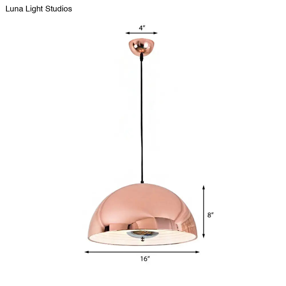 Retro-Style Domed Metallic Pendant Lamp - 1-Light Rose Gold/Black Ceiling Light For Dining Room