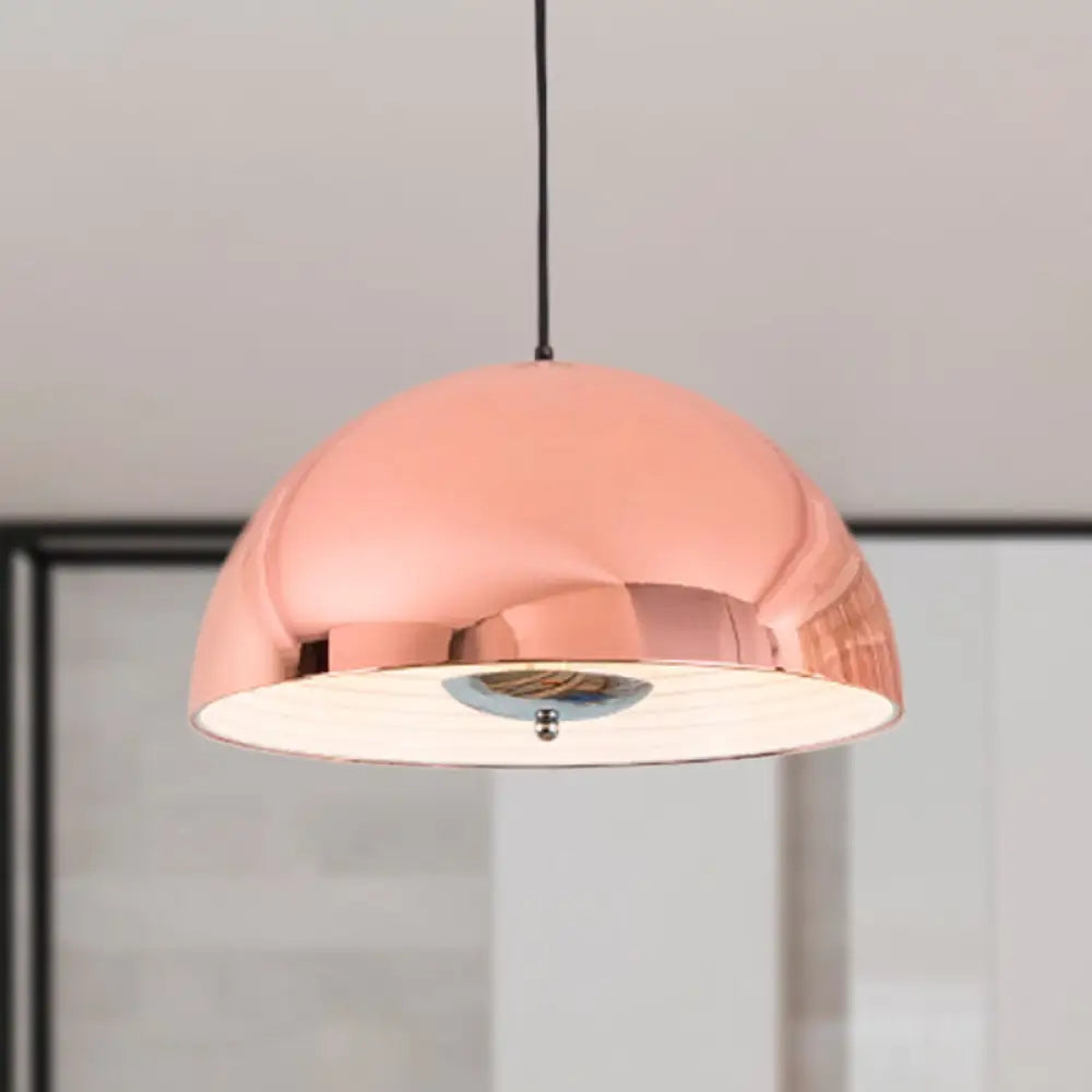 Retro Style Domed Pendant Lamp - 1 Light Rose Gold/Black Ceiling For Dining Room Gold