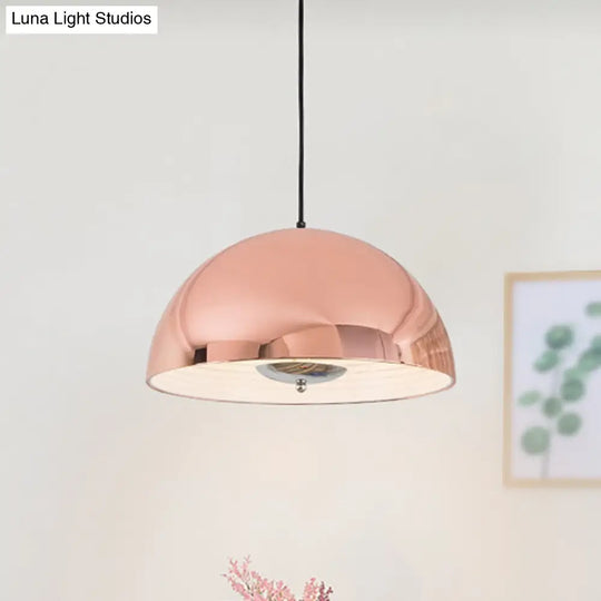 Retro-Style Domed Metallic Pendant Lamp - 1-Light Rose Gold/Black Ceiling Light For Dining Room