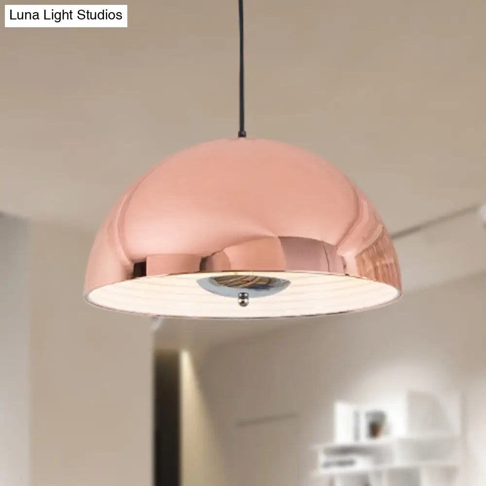 Retro-Style Domed Metallic Pendant Lamp - 1-Light Rose Gold/Black Ceiling Light For Dining Room