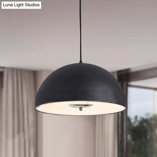 Retro-Style Domed Metallic Pendant Lamp - 1-Light Rose Gold/Black Ceiling Light For Dining Room