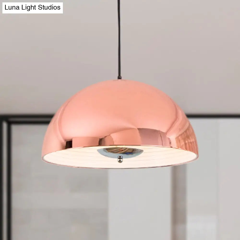 Retro-Style Domed Metallic Pendant Lamp - 1-Light Rose Gold/Black Ceiling Light For Dining Room Gold