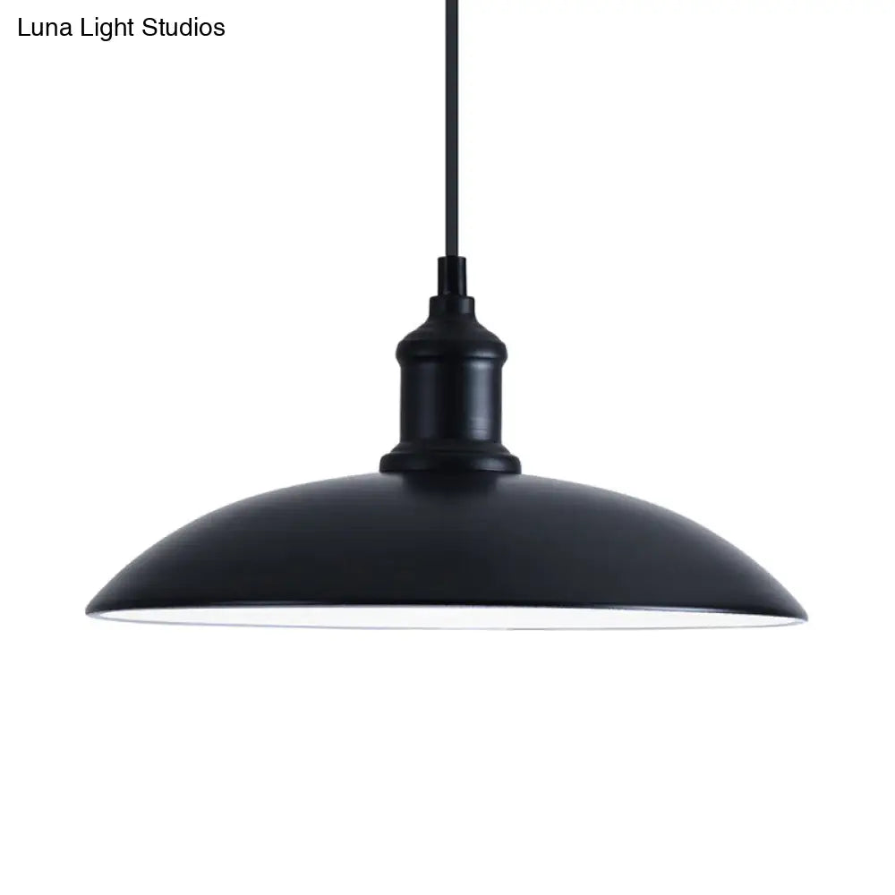 Retro Style Farmhouse Pendant Light: 13’/16’ Hanging Ceiling Fixture Metal Bowl Shade 1 Bulb Black