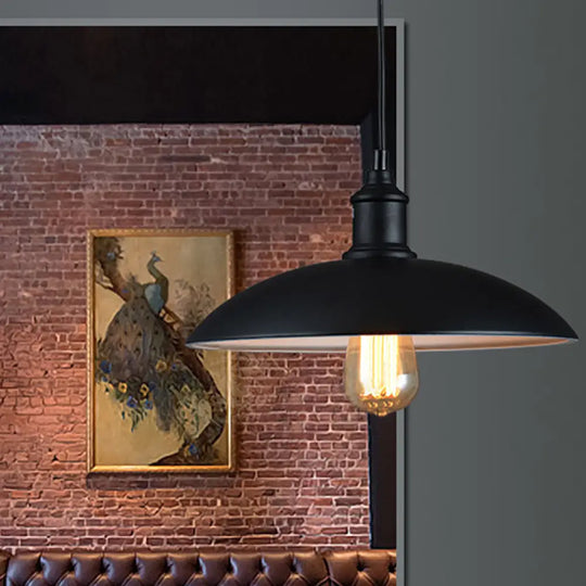 Retro Style Farmhouse Pendant Light: 13’/16’ Hanging Ceiling Fixture Metal Bowl Shade 1 Bulb