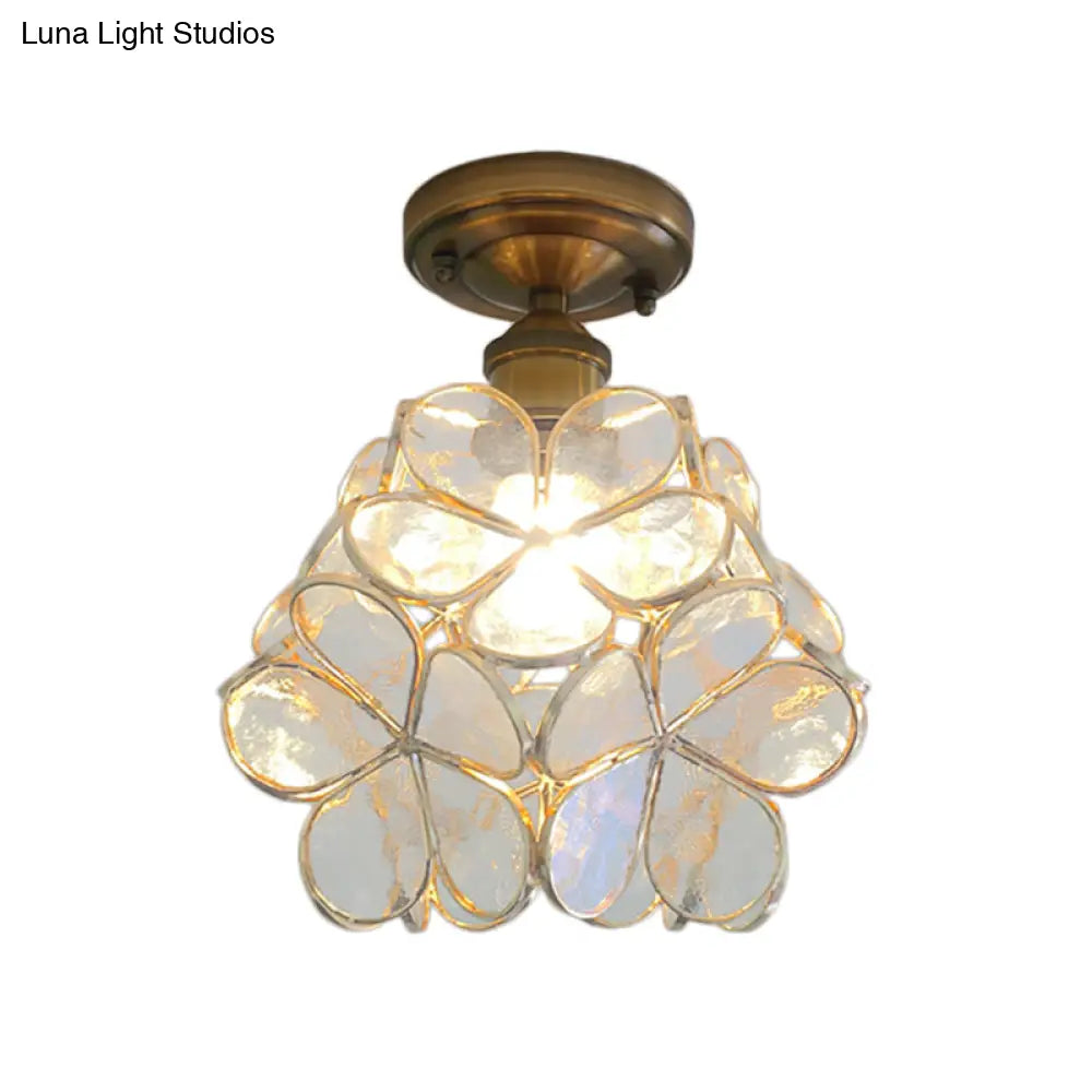 Retro Style Floral Stained Glass Ceiling Light With Pink/Blue/Green/Clear Shades For Hallway