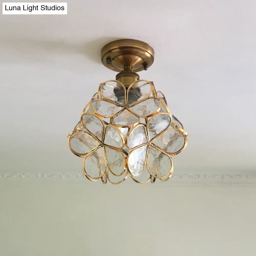 Retro Style Floral Stained Glass Ceiling Light With Pink/Blue/Green/Clear Shades For Hallway