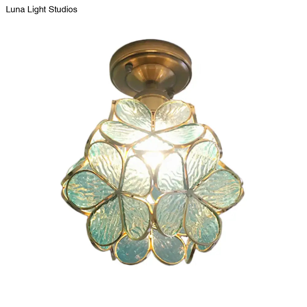 Retro Style Floral Stained Glass Ceiling Light With Pink/Blue/Green/Clear Shades For Hallway