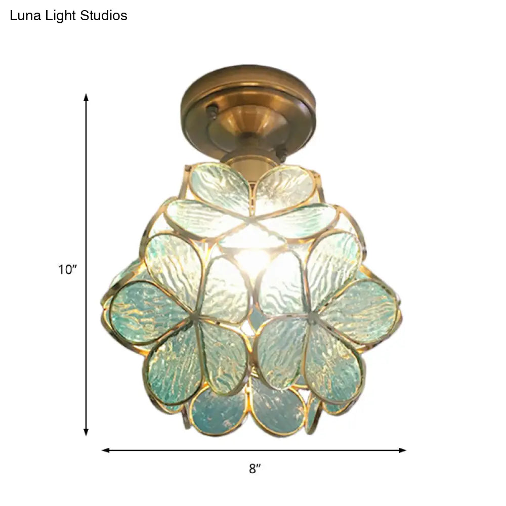 Retro Style Floral Stained Glass Ceiling Light With Pink/Blue/Green/Clear Shades For Hallway