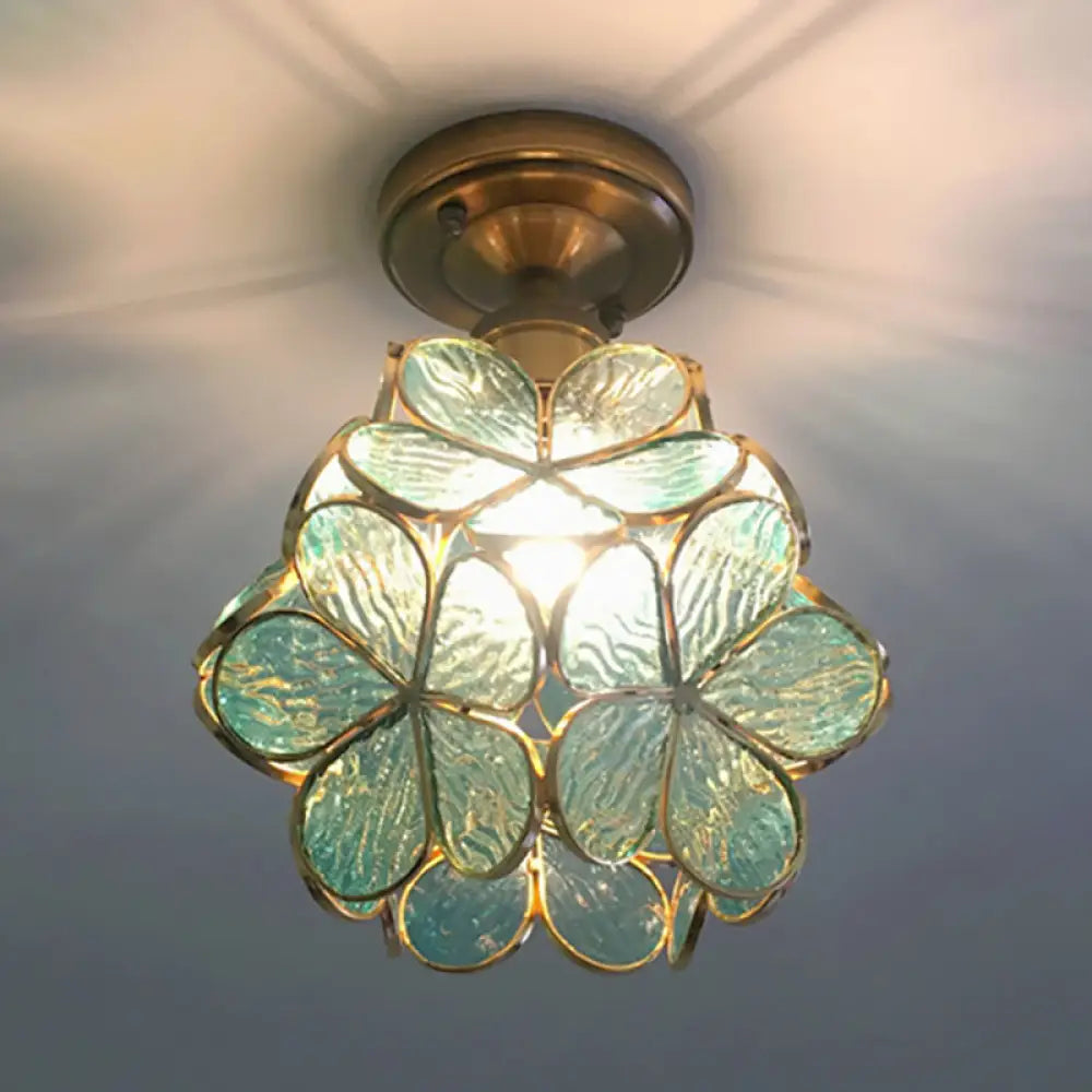 Retro Style Floral Stained Glass Ceiling Light With Pink/Blue/Green/Clear Shades For Hallway