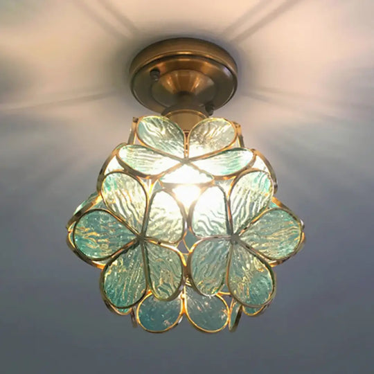 Retro Style Floral Stained Glass Ceiling Light With Pink/Blue/Green/Clear Shades For Hallway