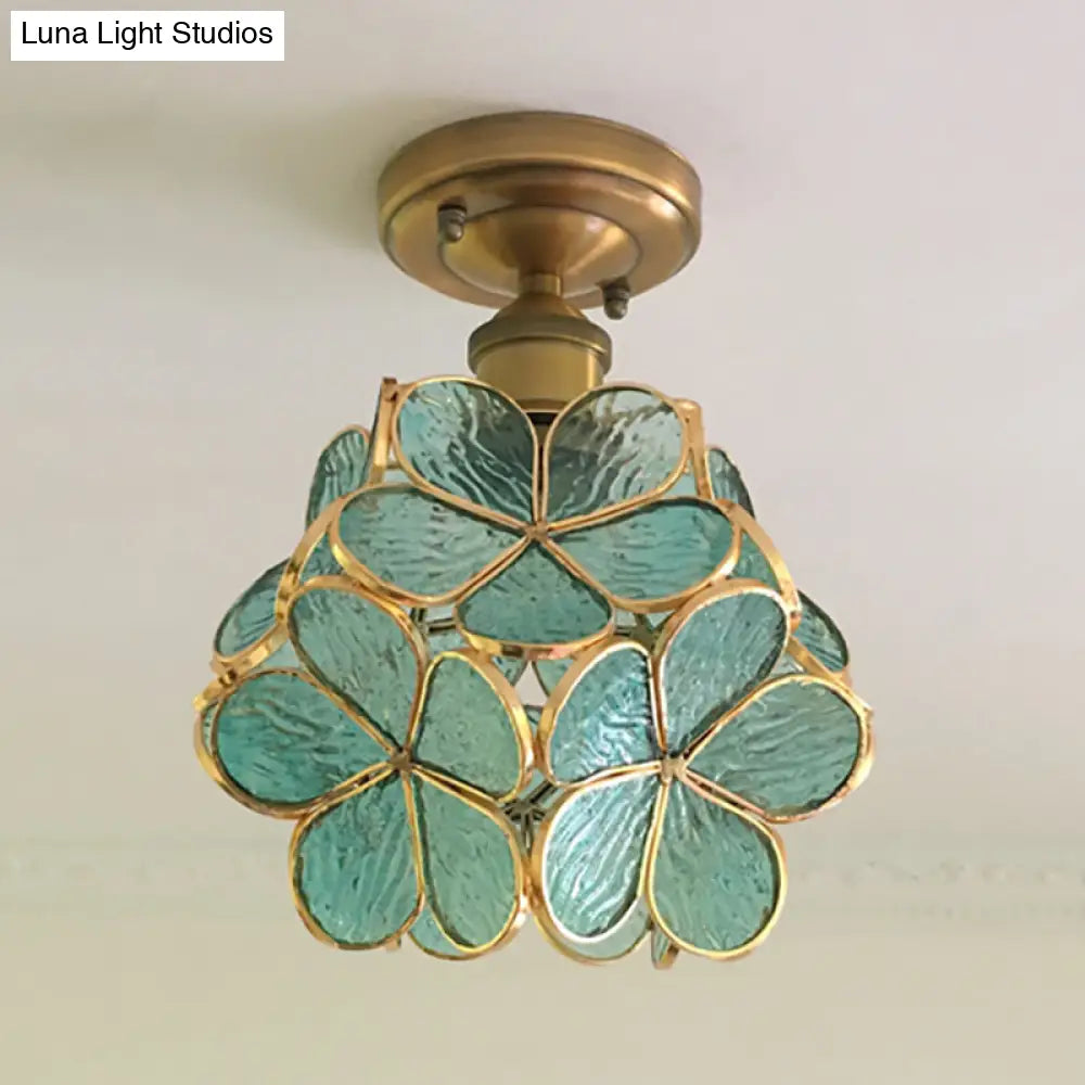 Retro Style Floral Stained Glass Ceiling Light With Pink/Blue/Green/Clear Shades For Hallway