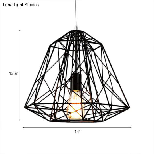 Retro Style Geometric Cage Ceiling Hanging Light With Metallic Suspension Lamp In Black/White