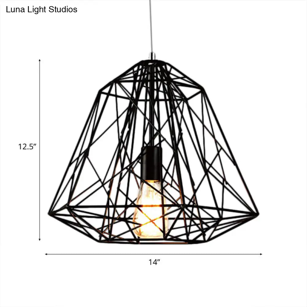 Retro Geometric Cage Ceiling Hanging Light With Metallic Shade In Black/White