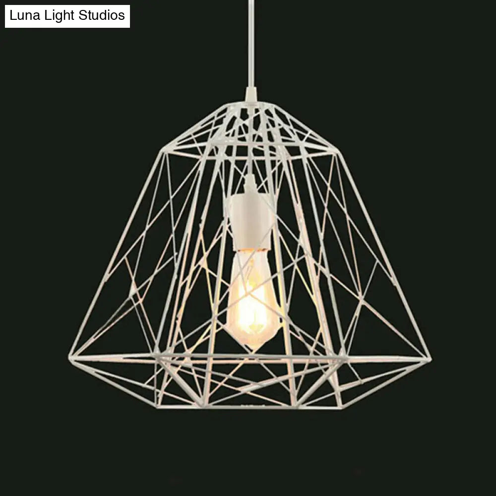 Retro Geometric Cage Ceiling Hanging Light With Metallic Shade In Black/White