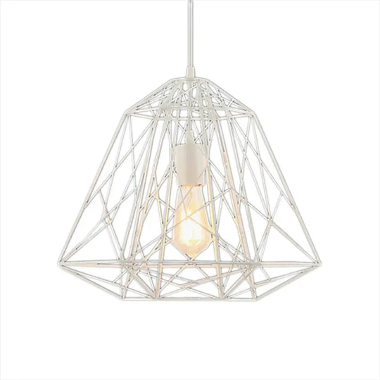 Retro Style Geometric Cage Ceiling Hanging Light With Metallic Suspension Lamp In Black/White White