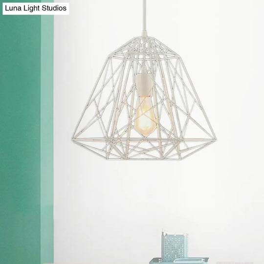 Retro Style Geometric Cage Ceiling Hanging Light With Metallic Suspension Lamp In Black/White