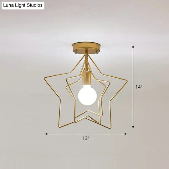 Retro Style Geometric Iron Semi Flush Mount Lighting For Corridor Gold / Star