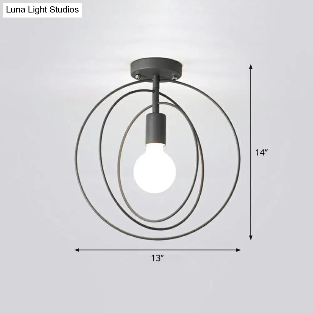 Retro Style Geometric Iron Semi Flush Mount Lighting For Corridor Grey / Round