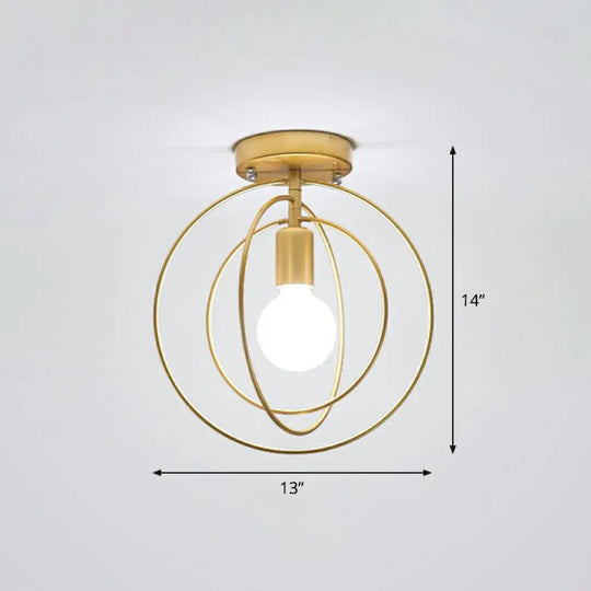 Retro Style Geometric Iron Semi Flush Mount Lighting For Corridor Gold / Round