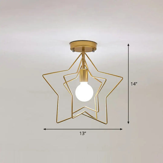 Retro Style Geometric Iron Semi Flush Mount Lighting For Corridor Gold / Star