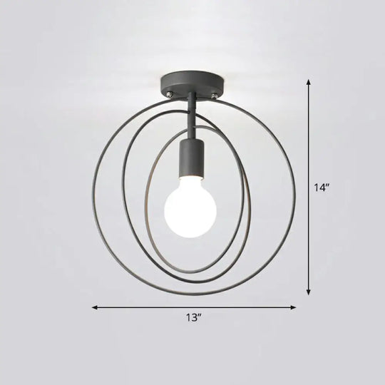 Retro Style Geometric Iron Semi Flush Mount Lighting For Corridor Grey / Round