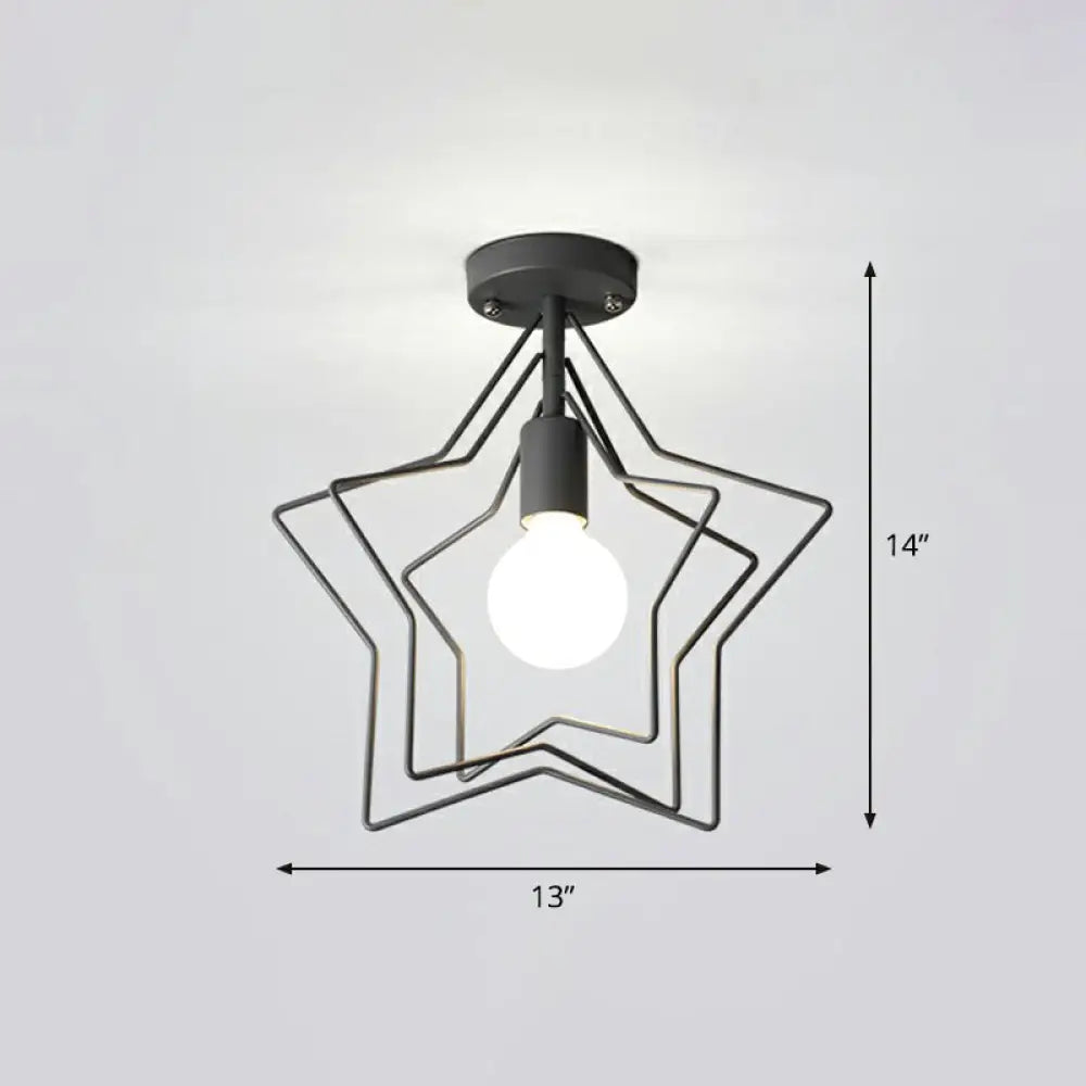 Retro Style Geometric Iron Semi Flush Mount Lighting For Corridor Grey / Star