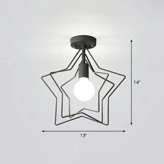 Retro Style Geometric Iron Semi Flush Mount Lighting For Corridor Grey / Star