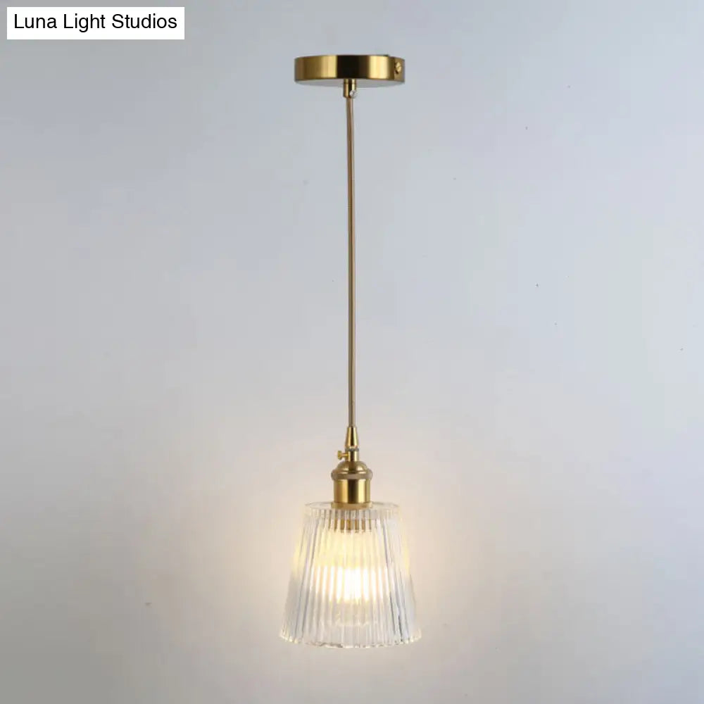 Retro Glass Pendant Light With Gold Shading For Restaurants - 1 Head Suspended Ceiling Fixture / E