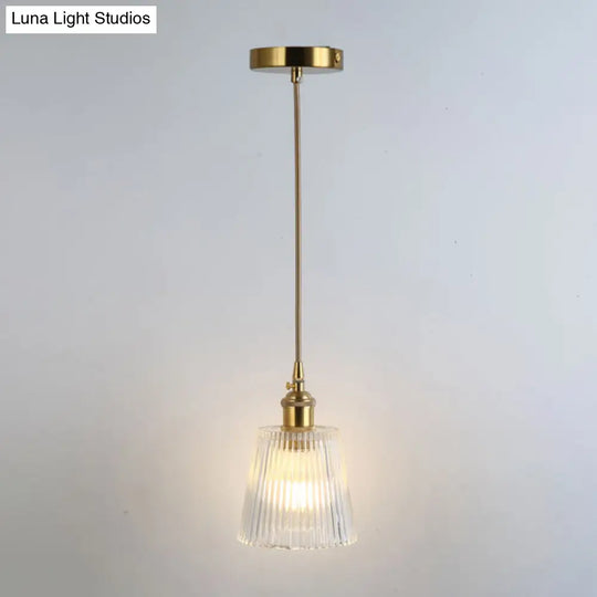 Retro Glass Pendant Light With Gold Shading For Restaurants - 1 Head Suspended Ceiling Fixture / E
