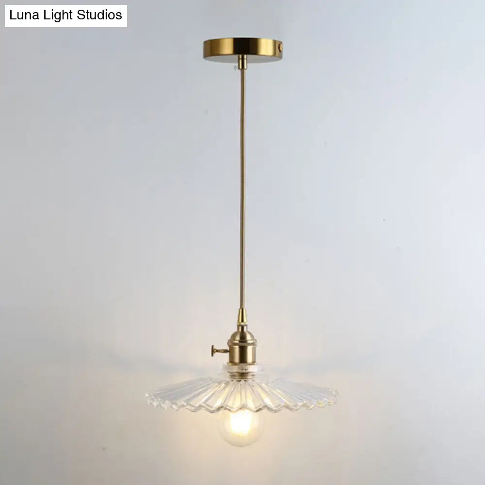 Retro Glass Pendant Light With Gold Shading For Restaurants - 1 Head Suspended Ceiling Fixture / N