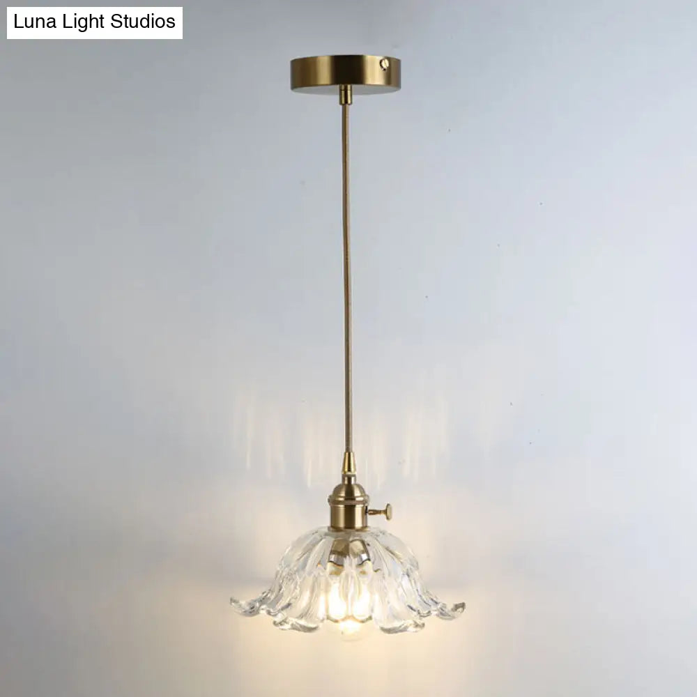 Retro Glass Pendant Light With Gold Shading For Restaurants - 1 Head Suspended Ceiling Fixture / P