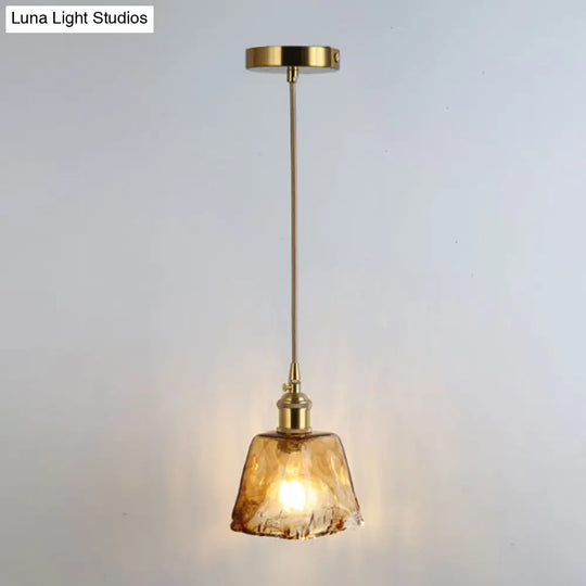 Retro Glass Pendant Light With Gold Shading For Restaurants - 1 Head Suspended Ceiling Fixture / H