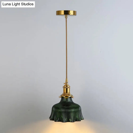 Retro Glass Pendant Light With Gold Shading For Restaurants - 1 Head Suspended Ceiling Fixture / A