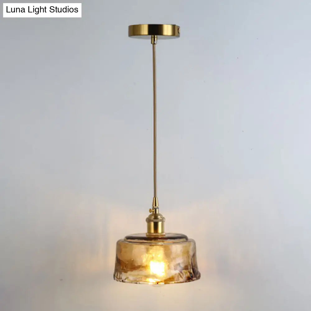 Retro Glass Pendant Light With Gold Shading For Restaurants - 1 Head Suspended Ceiling Fixture / F