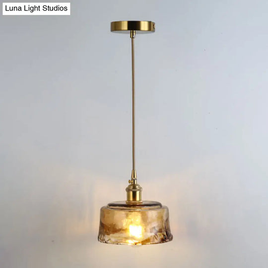 Retro Glass Pendant Light With Gold Shading For Restaurants - 1 Head Suspended Ceiling Fixture / F