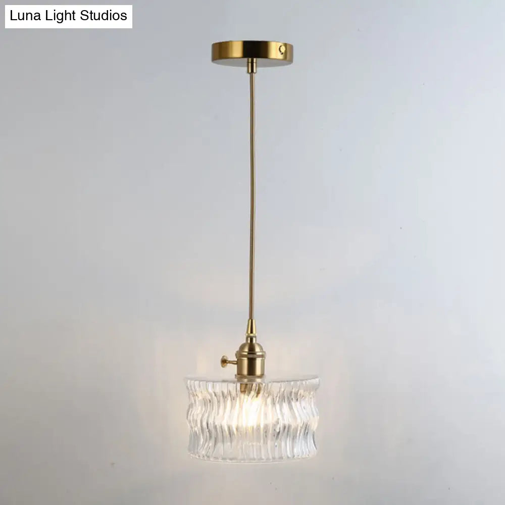 Retro Glass Pendant Light With Gold Shading For Restaurants - 1 Head Suspended Ceiling Fixture / J