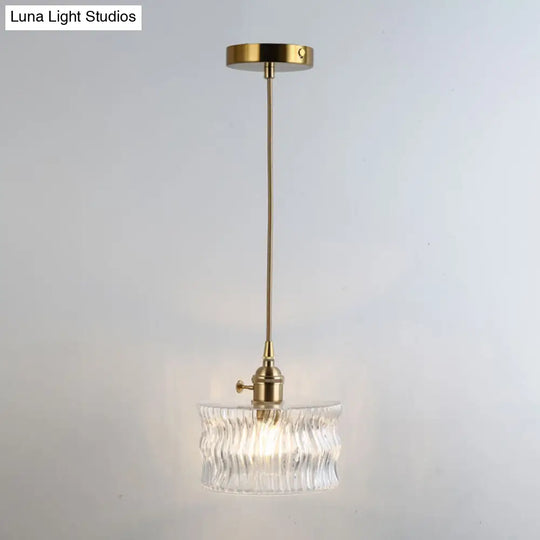 Retro Glass Pendant Light With Gold Shading For Restaurants - 1 Head Suspended Ceiling Fixture / J