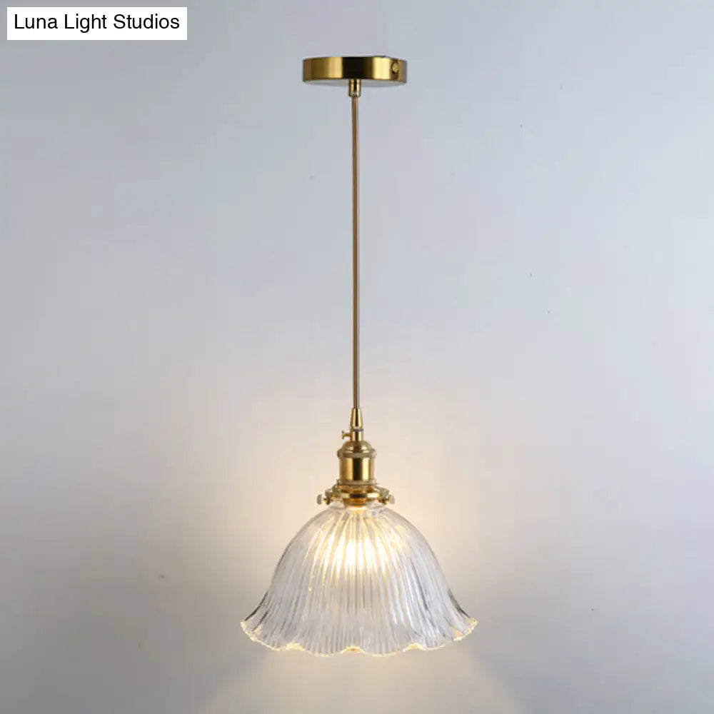 Retro Glass Pendant Light With Gold Shading For Restaurants - 1 Head Suspended Ceiling Fixture / C