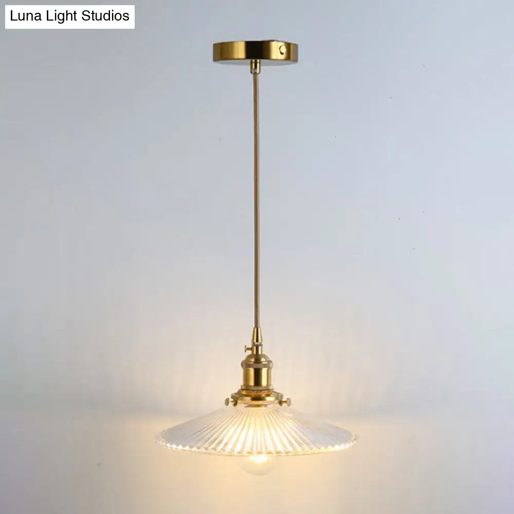 Retro Glass Pendant Light With Gold Shading For Restaurants - 1 Head Suspended Ceiling Fixture / D