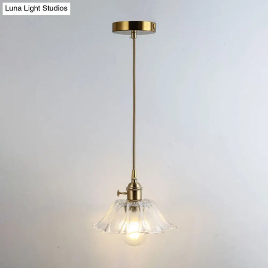 Retro Glass Pendant Light With Gold Shading For Restaurants - 1 Head Suspended Ceiling Fixture / O