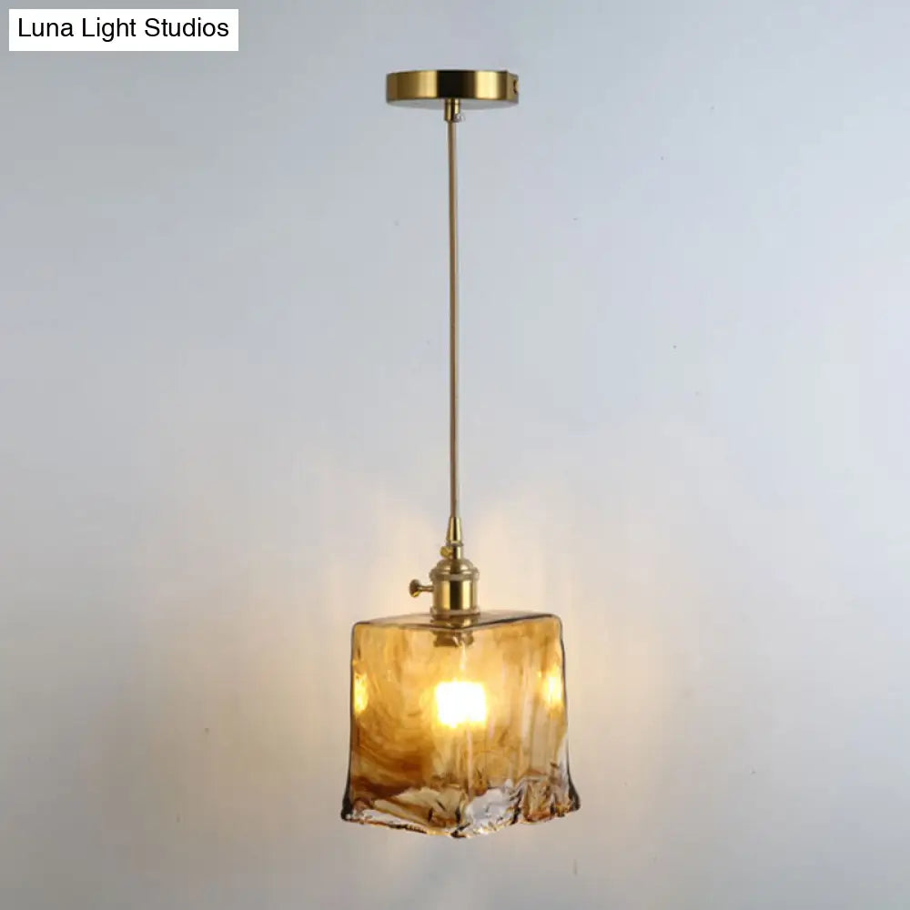 Retro Glass Pendant Light With Gold Shading For Restaurants - 1 Head Suspended Ceiling Fixture / I