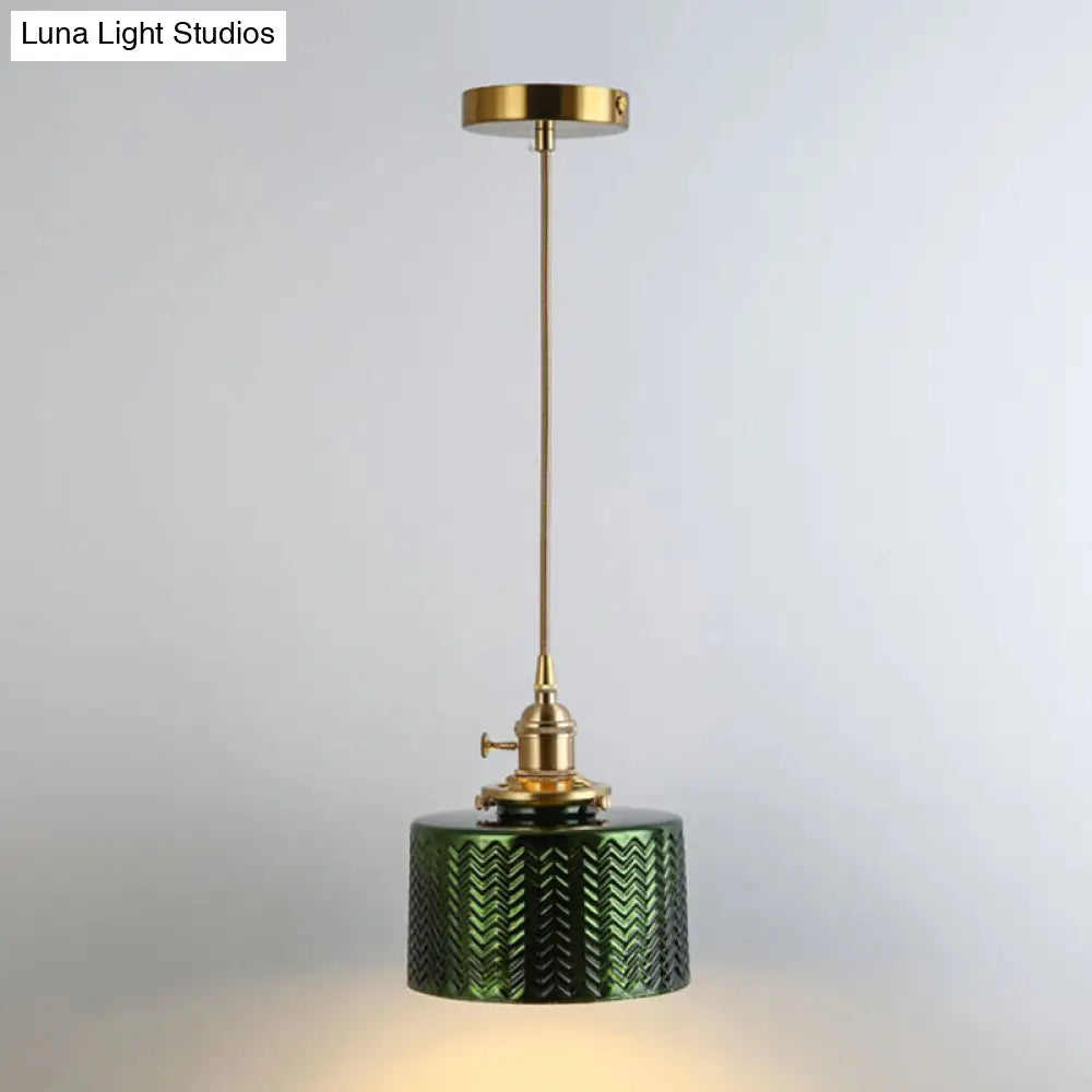 Retro Glass Pendant Light With Gold Shading For Restaurants - 1 Head Suspended Ceiling Fixture / M