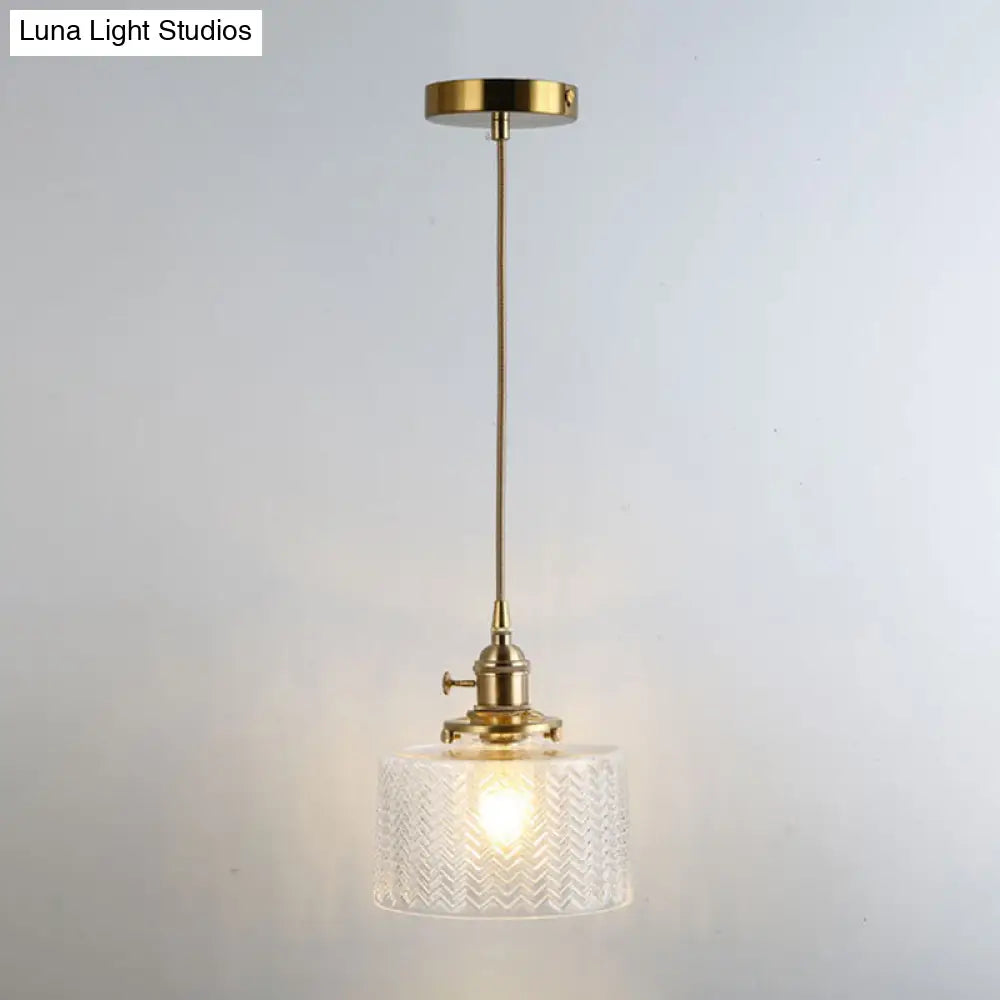 Retro Glass Pendant Light With Gold Shading For Restaurants - 1 Head Suspended Ceiling Fixture / L