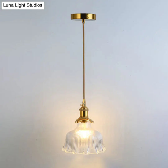 Retro Glass Pendant Light With Gold Shading For Restaurants - 1 Head Suspended Ceiling Fixture / B