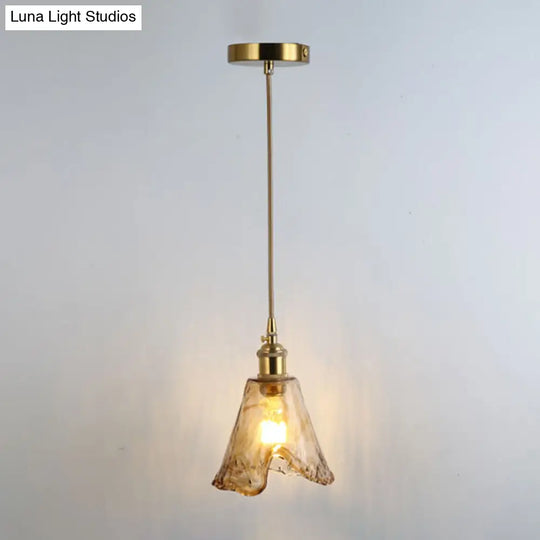 Retro Glass Pendant Light With Gold Shading For Restaurants - 1 Head Suspended Ceiling Fixture / G