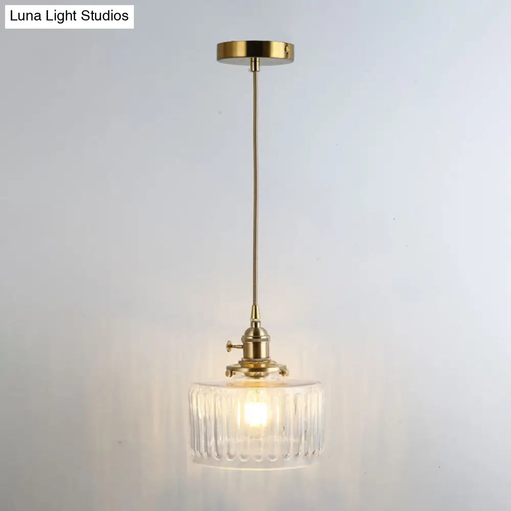 Retro Glass Pendant Light With Gold Shading For Restaurants - 1 Head Suspended Ceiling Fixture / K