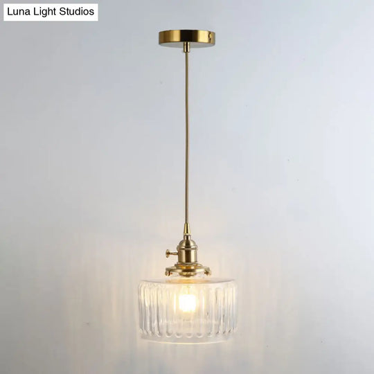 Retro Glass Pendant Light With Gold Shading For Restaurants - 1 Head Suspended Ceiling Fixture / K