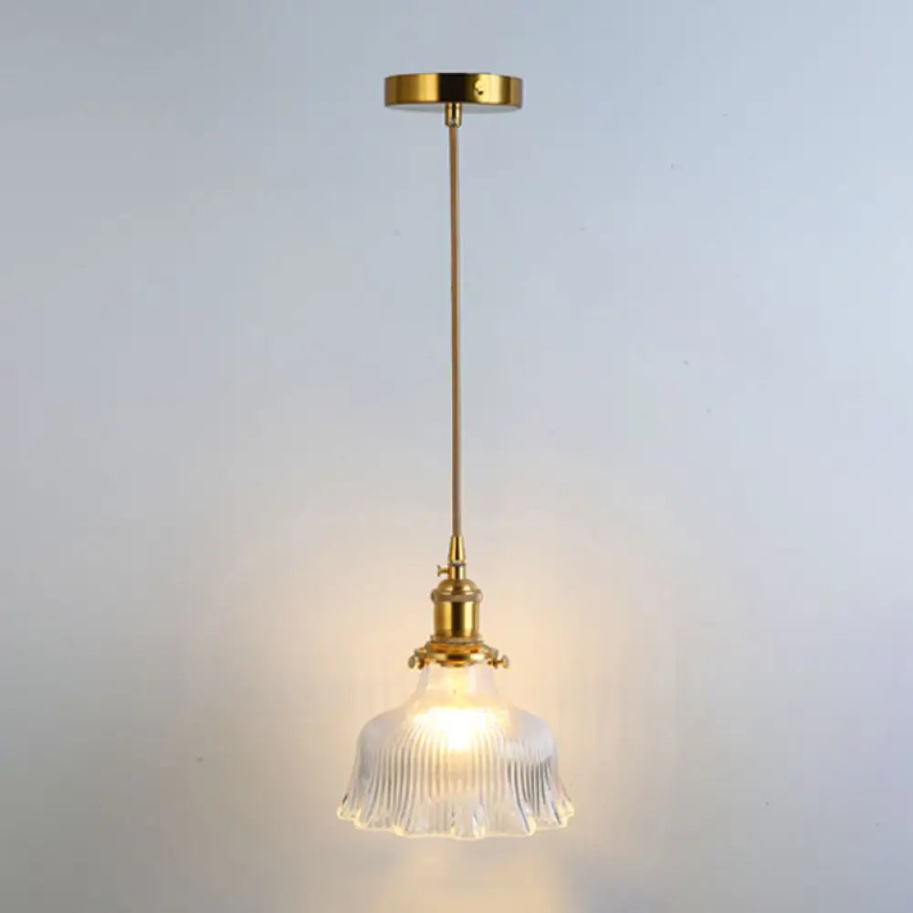 Retro Style Glass Pendant Ceiling Light - Gold Shaded Suspension Lighting For Restaurants / B